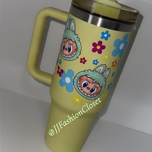 Stanley Yellow Kids Travel Tumbler with Cute Character & Floral Decals